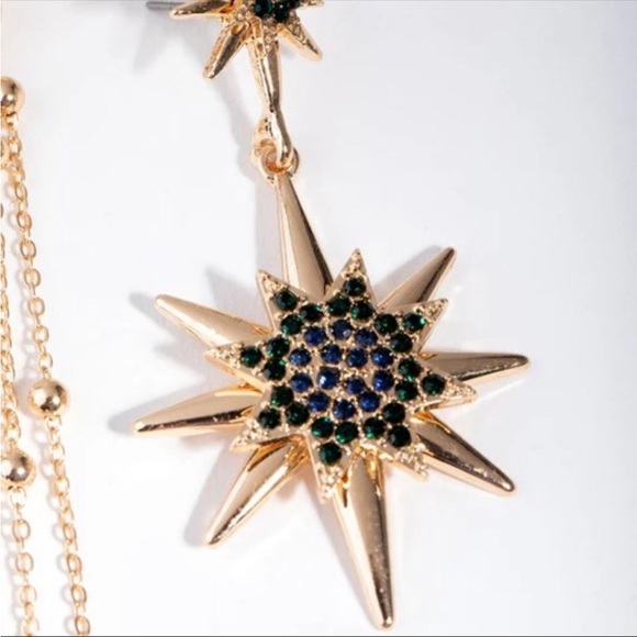 LOVISA GOLD/SAPPHIRE STAR & MOON MISMATCH CELESTIAL EARRINGS - Picture 3 of 11